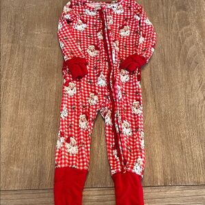 Ruffle Butts Red Checkered Santa Kids Footie